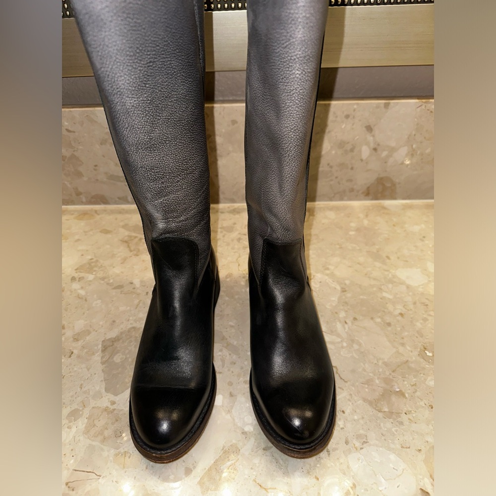 Lucchese leather boots, wore once, black and gray, tall zip up boots